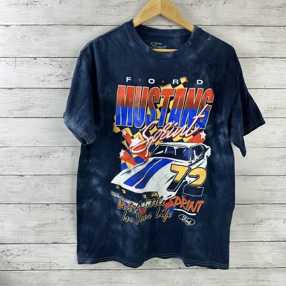 Ford‎ Mustang Spirit Tee 72 AMERICAN MUSCLE CARS T-shirt Blue Large NWOT - Picture 1 of 9